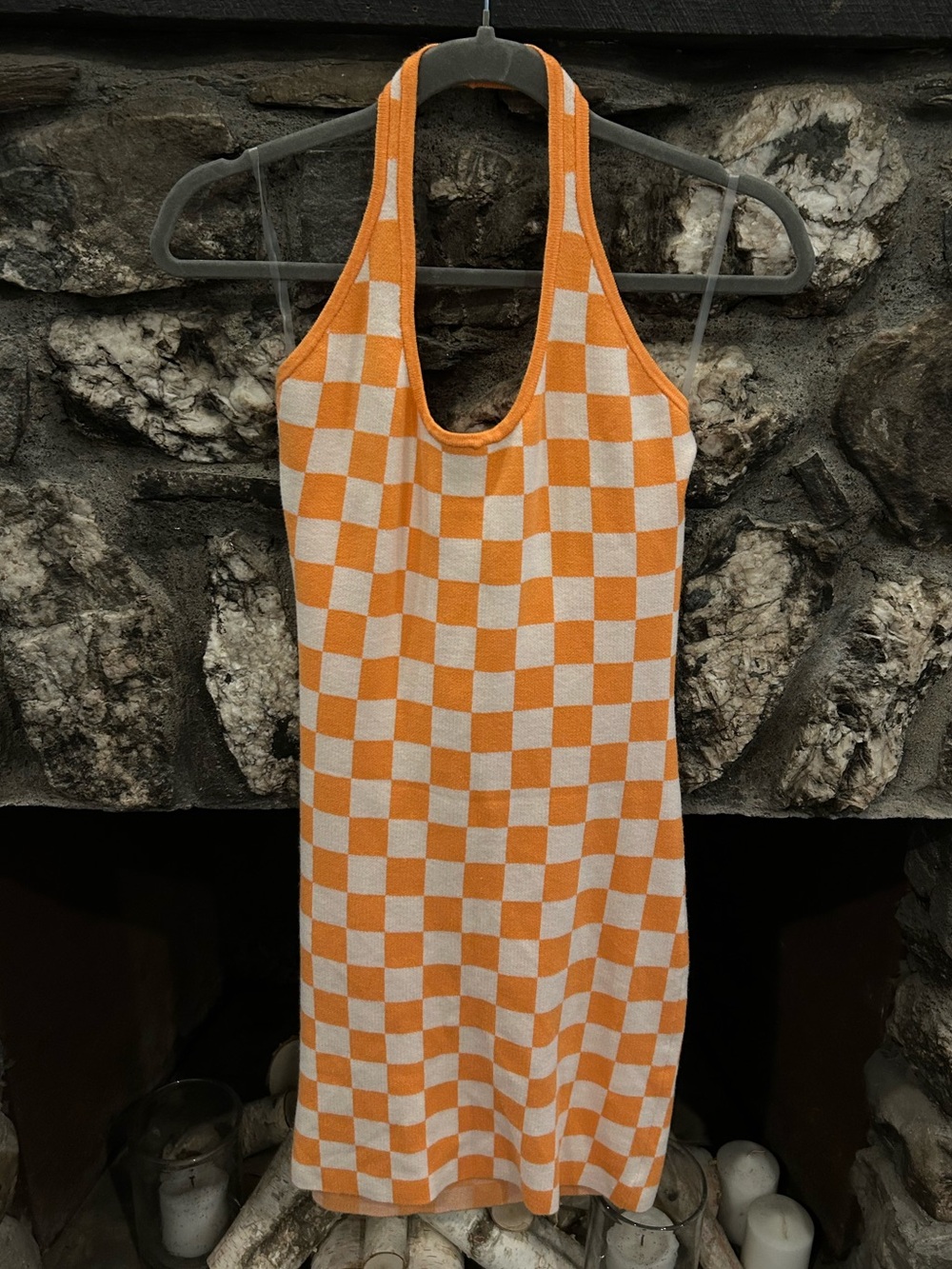 Halter Dress Sz XL orange & white checkered Just Polly New York dress- so soft!
